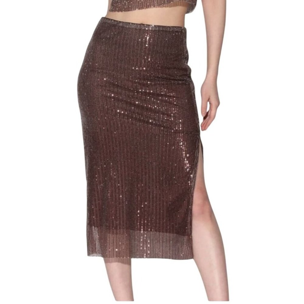 Walter Baker Crista Skirt City Sequin Mink Brown Size 4 Midi NWT MSRP $268